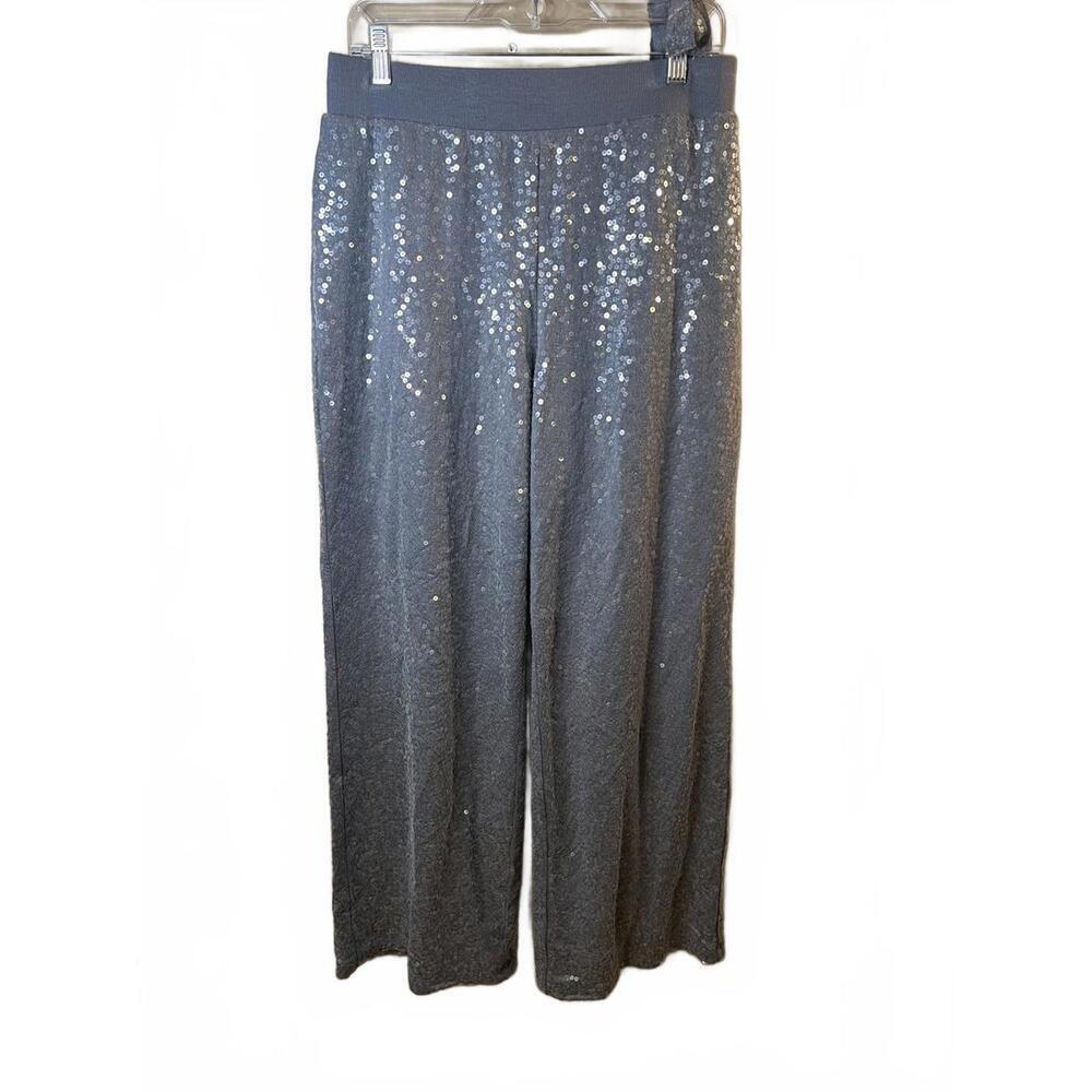 Express Women's Silver Sequin Wide Leg Pull -On High Rise Pants Size Medium